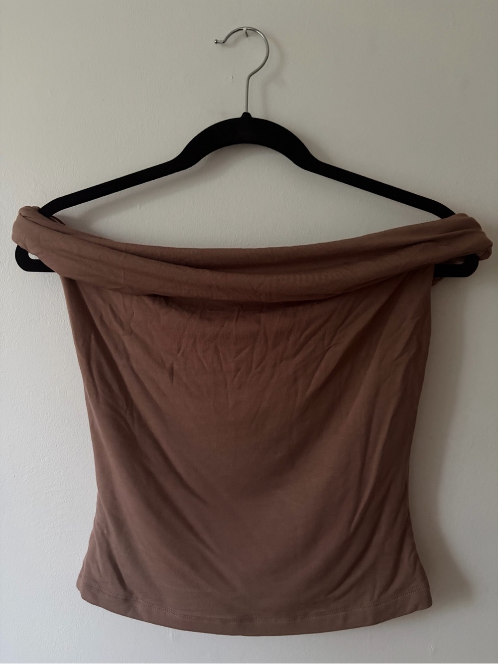 Dynamite Brown Off-Shoulder Short Sleeve Top